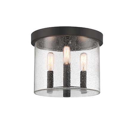 Designers Fountain Otto 10in 3-Light Matte Black Modern Outdoor Flush Mount Light with Clear Seedy Glass Shade D298C-FM-MB